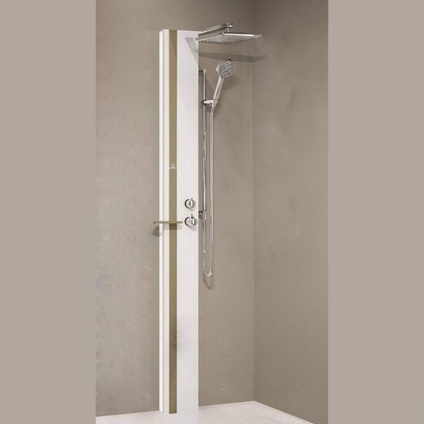 NOVELLINI colonna doccia Line 1 Bianco opaco con fascia e mensola Tortora