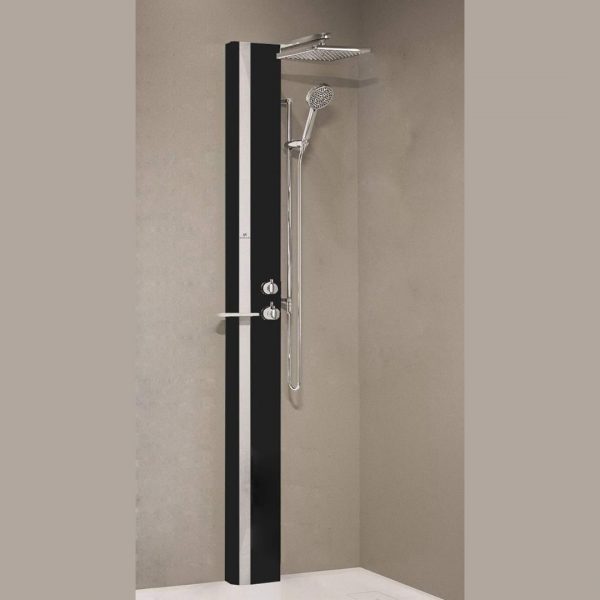 NOVELLINI colonna doccia Line 1 Nero opaco con fascia e mensola Argento