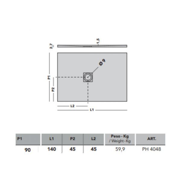 AGHA piatto doccia in resina Shave 90x140 - immagine 4
