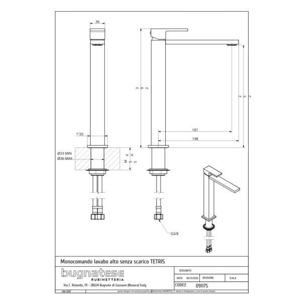 BUGNATESE Tetris miscelatore lavabo alto - immagine 3